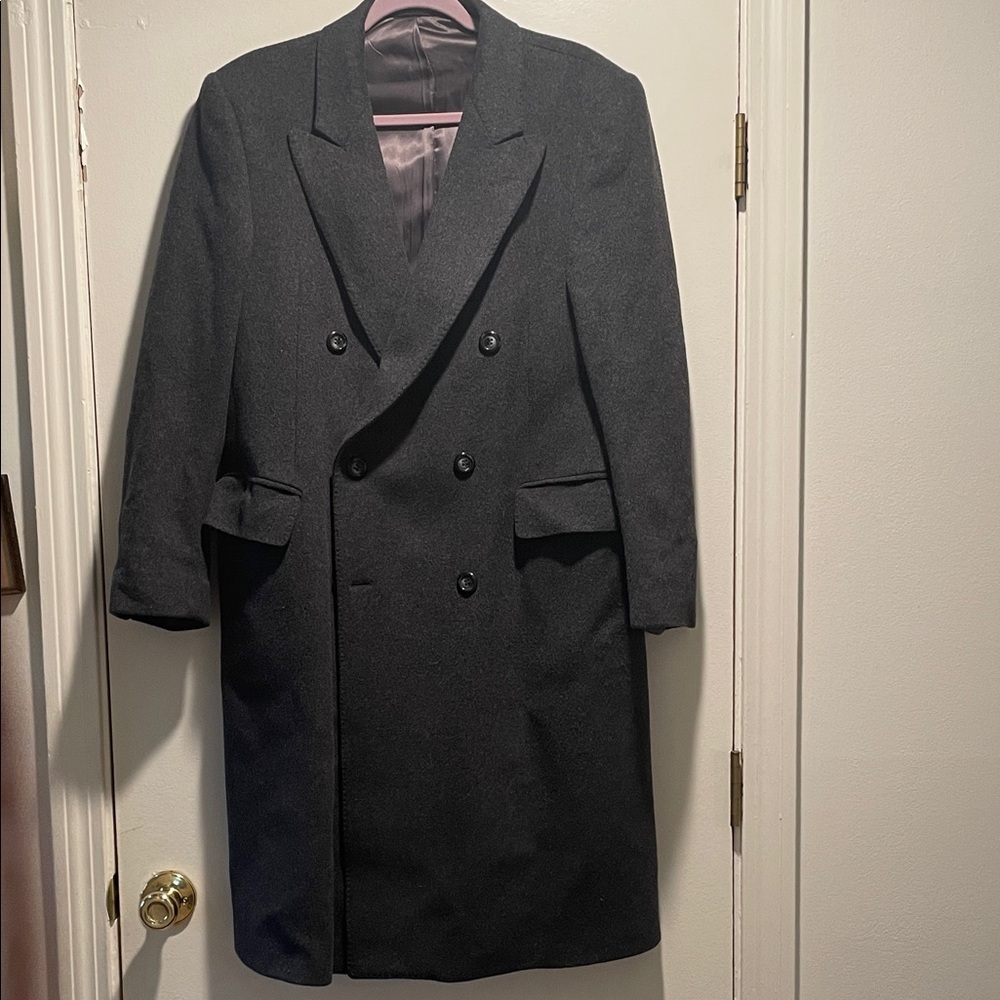 diVenedetto Cashmere Blend Vintage Charcoal Double-Breasted Men's Trench Coat